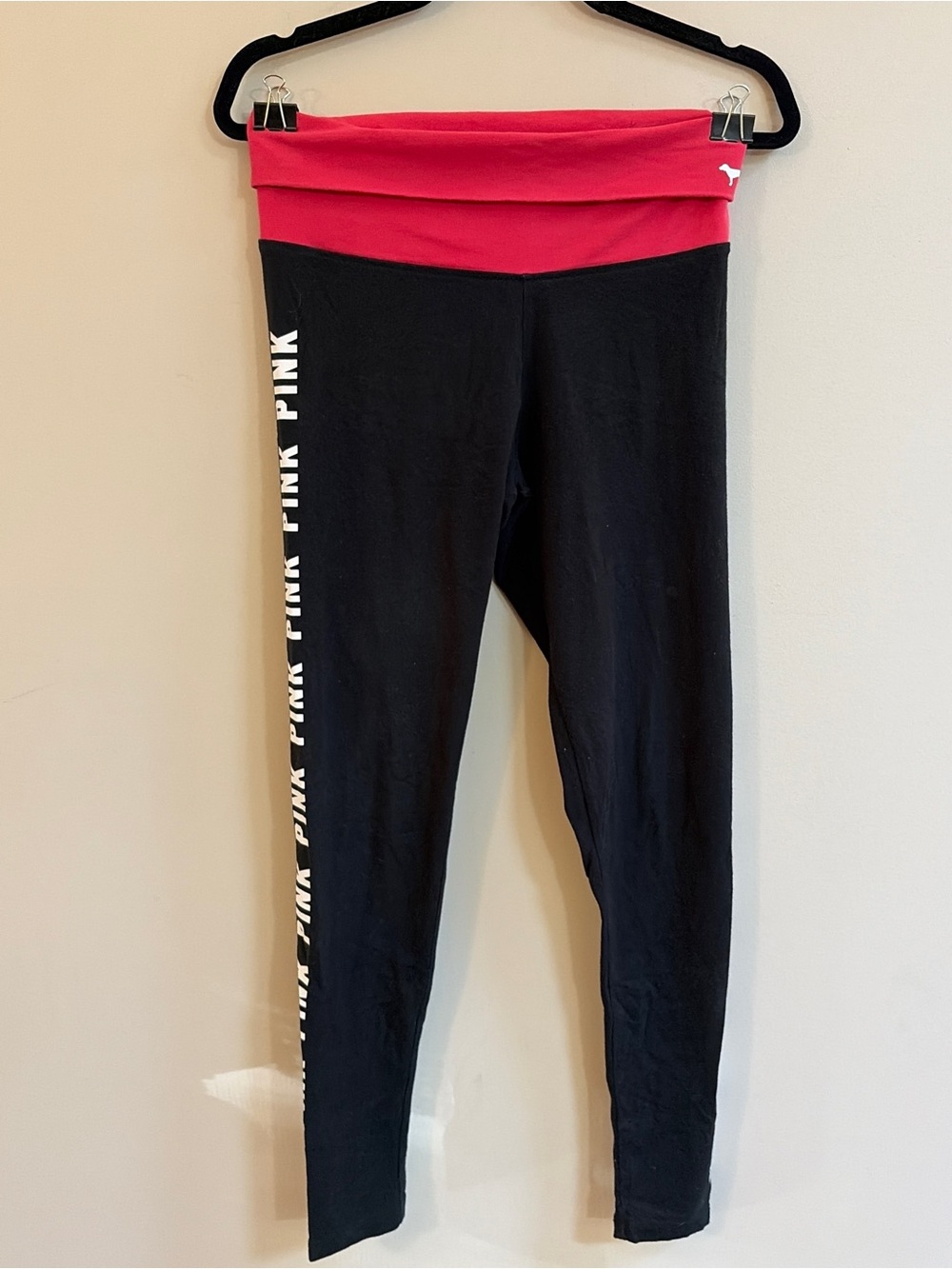 Victoria’s Secret PINK Yoga Fold Over Pants Leggings Athleisure White Dog Logo